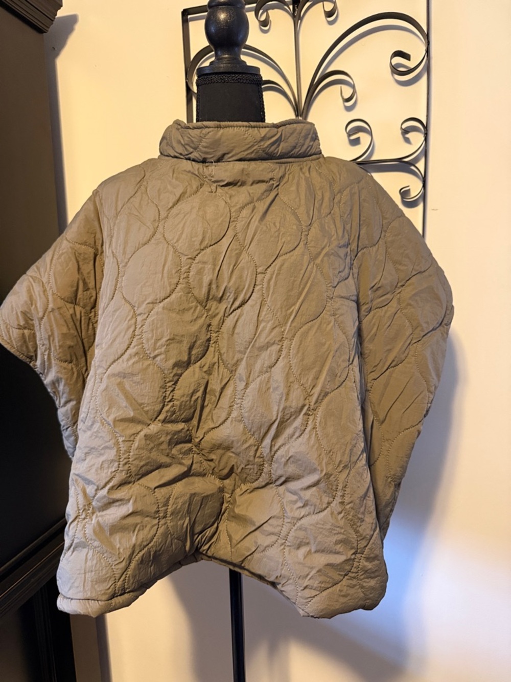 Cost Plus World Market Olive Quilted Short Cape Jacket